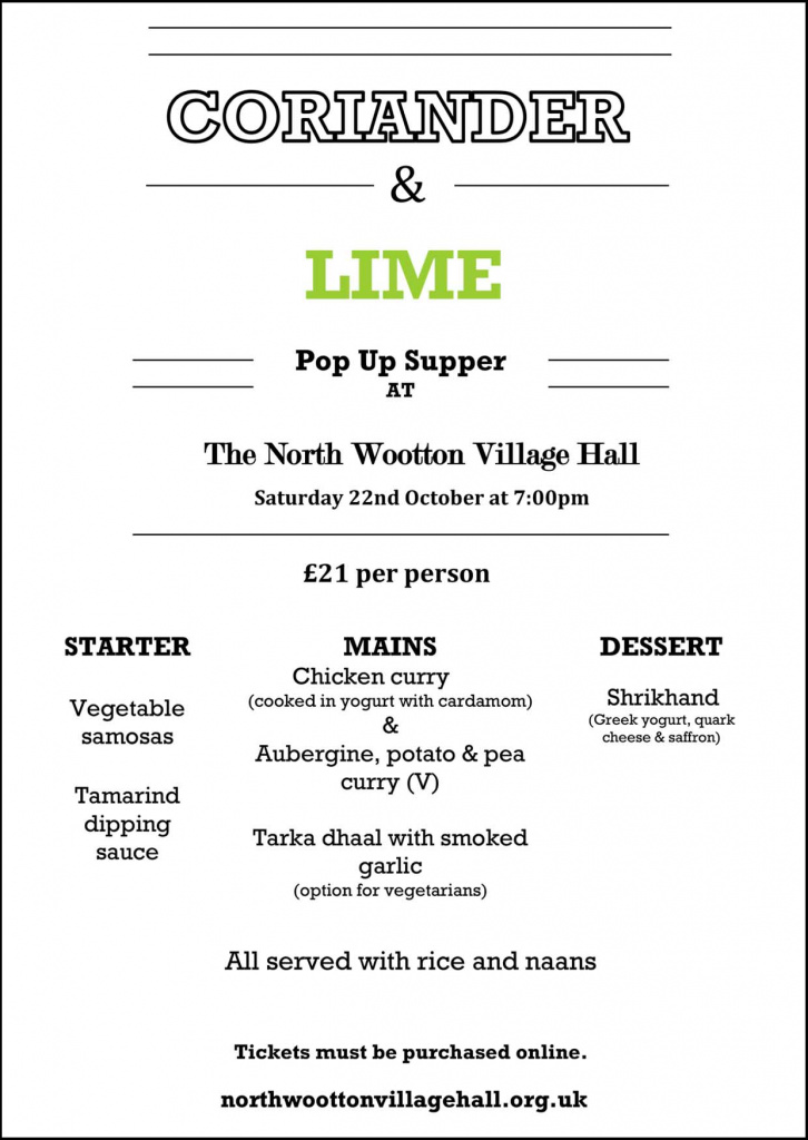 Indian Night Coriander Lime October 2022 Menu North Wootton Village Hall Kings Lynn Norfolk Events Whats On Event